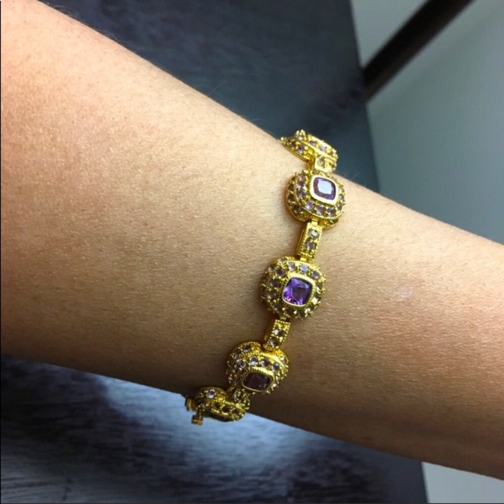 925 Silver Gold Plated Amethyst CZ Ring & Bracelet - Picture 7 of 14